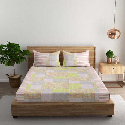 Floral patchwork cotton king bedsheet with pillow covers
