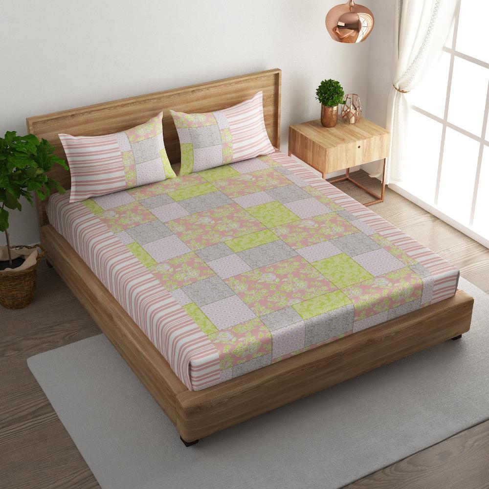 Floral patchwork cotton king bedsheet with pillow covers