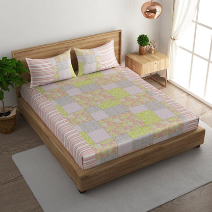 Floral patchwork cotton king bedsheet with pillow covers