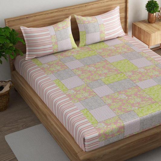 Floral patchwork cotton king bedsheet with pillow covers