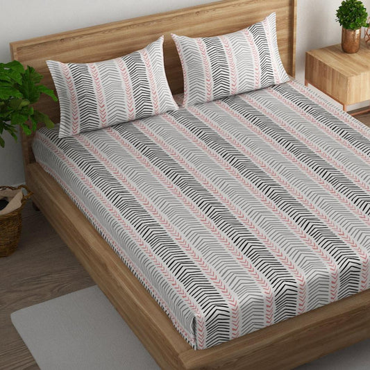 Herringbone leaf cotton super king bedsheet with pillow covers