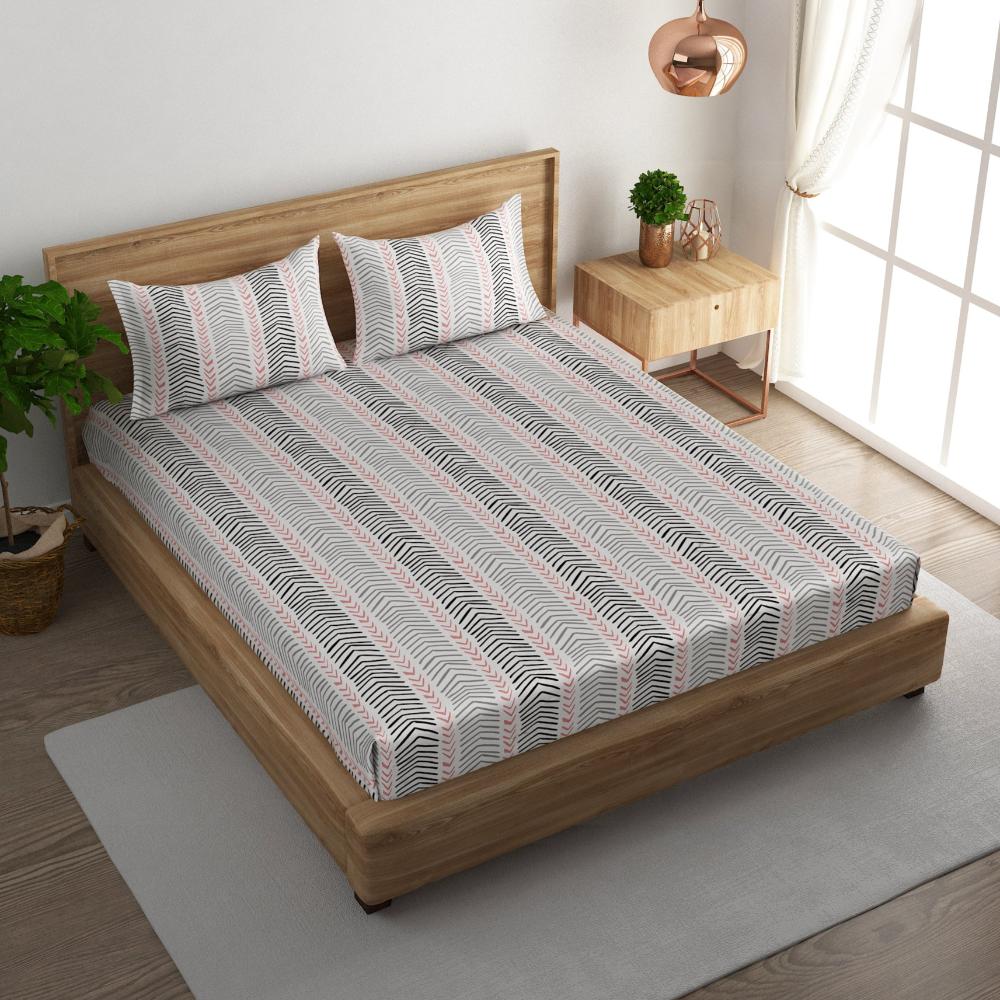 Herringbone leaf cotton super king bedsheet with pillow covers