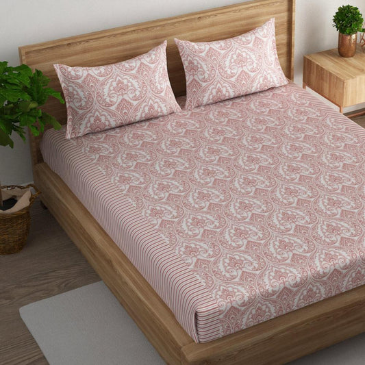 Medallion paisley cotton super king  bedsheet with pillow covers