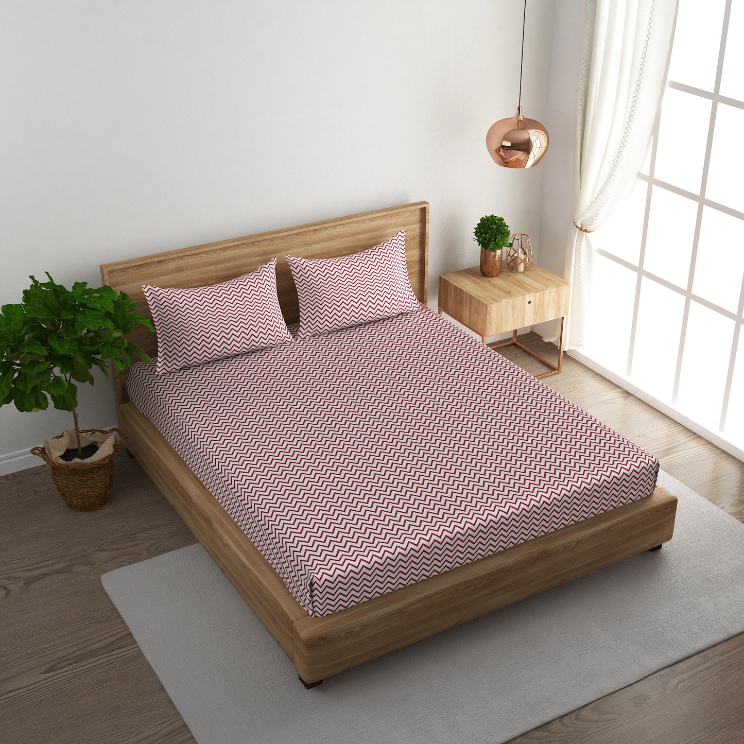 Chevron stripe cotton super king bedsheet with pillow covers