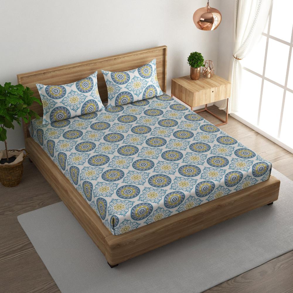 Mandala medallion cotton king bedsheet with pillow covers