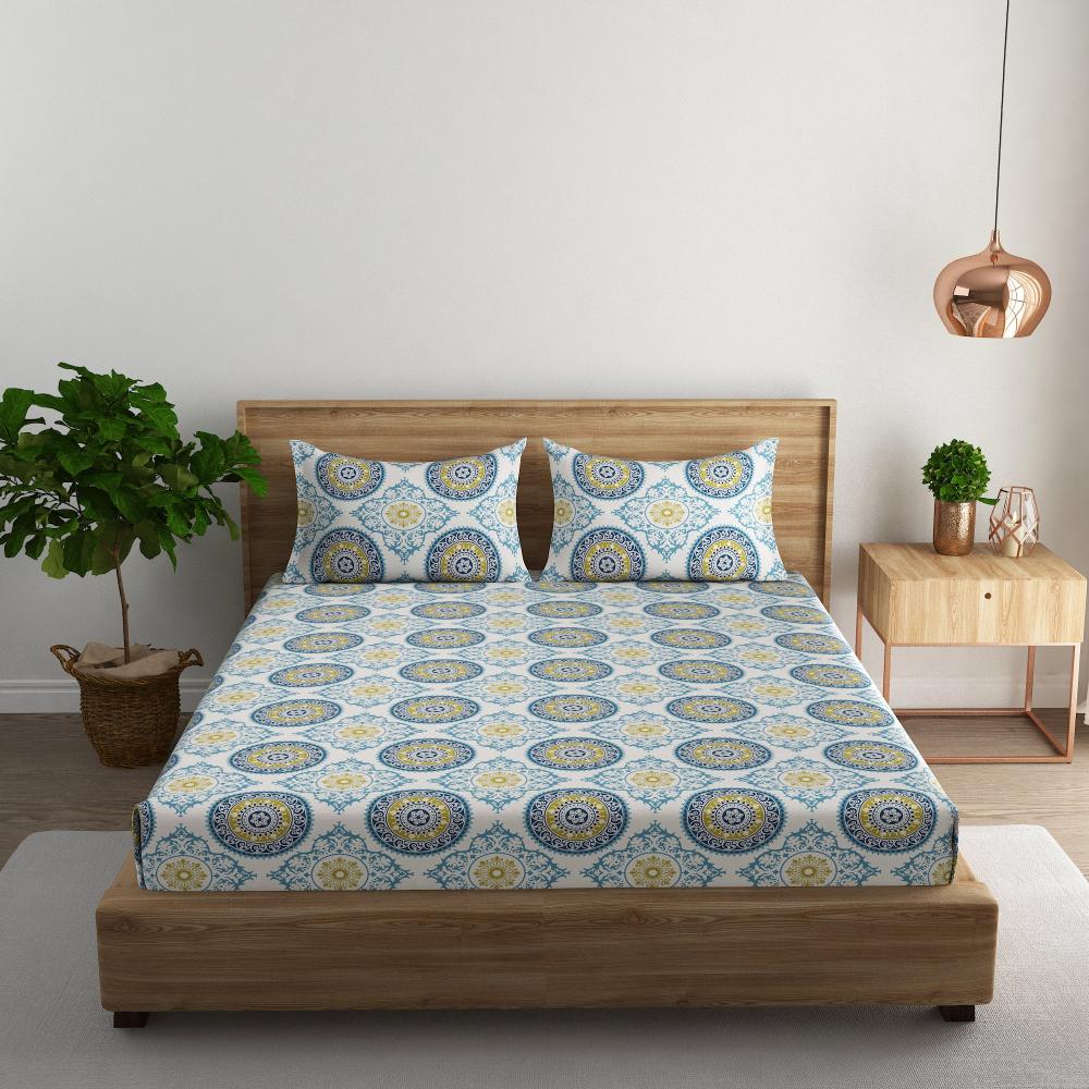 Mandala medallion cotton king bedsheet with pillow covers