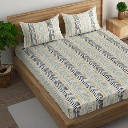 Herringbone leaf cotton super king bedsheet with pillow covers