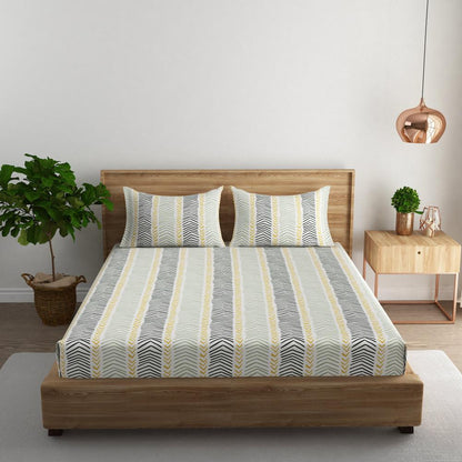 Herringbone leaf cotton super king bedsheet with pillow covers