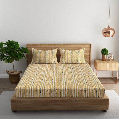 Textured stripe cotton super king bedsheet with pillow covers