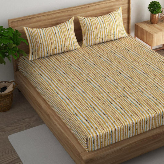 Textured stripe cotton super king bedsheet with pillow covers