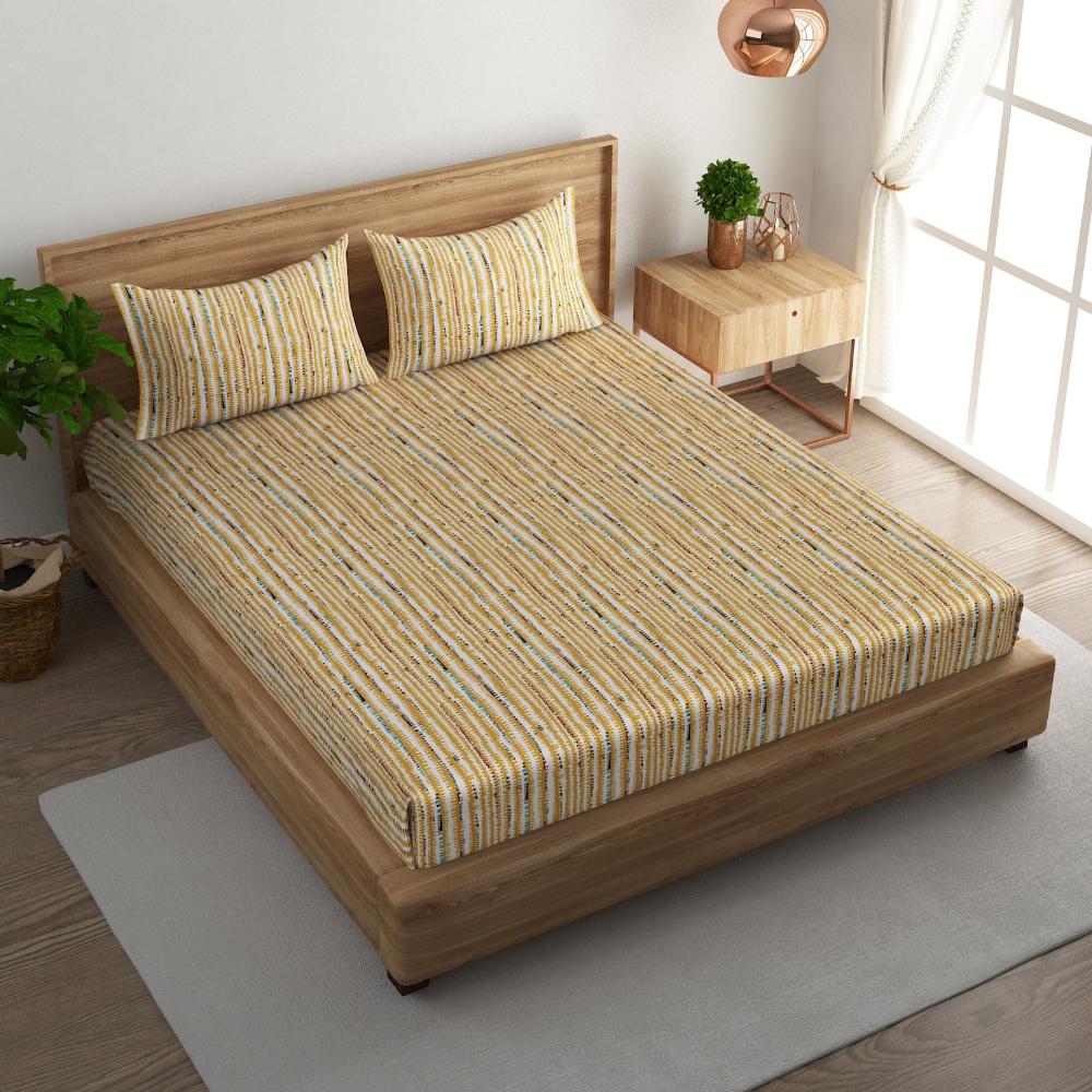 Textured stripe cotton super king bedsheet with pillow covers