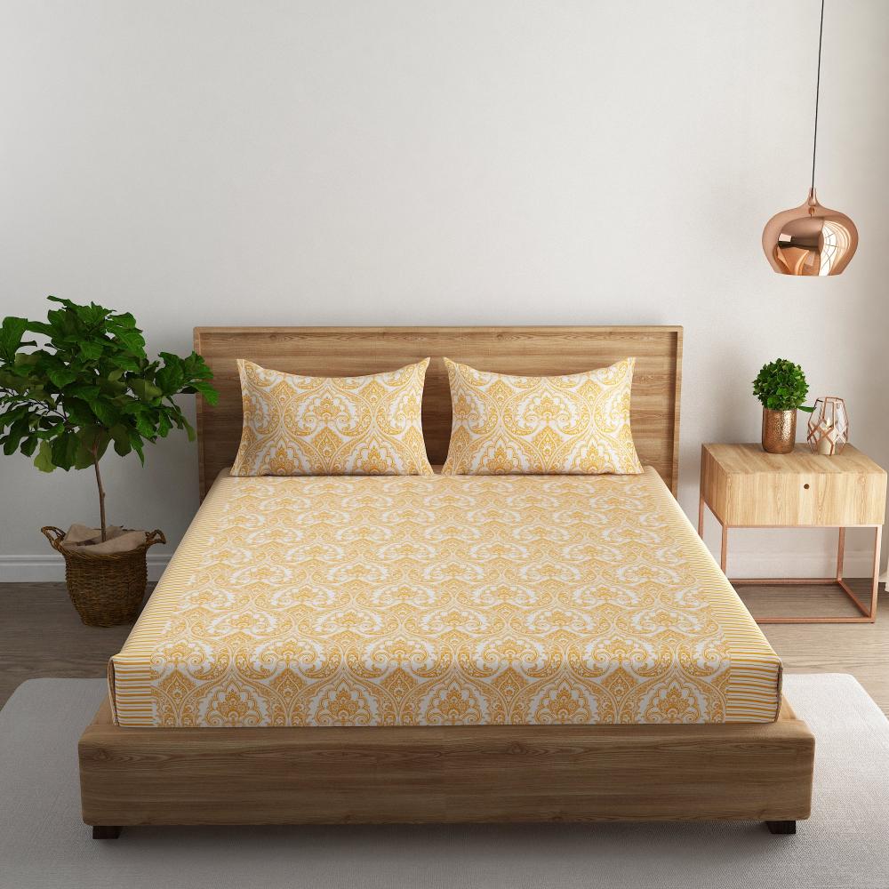 Medallion paisley cotton super king  bedsheet with pillow covers