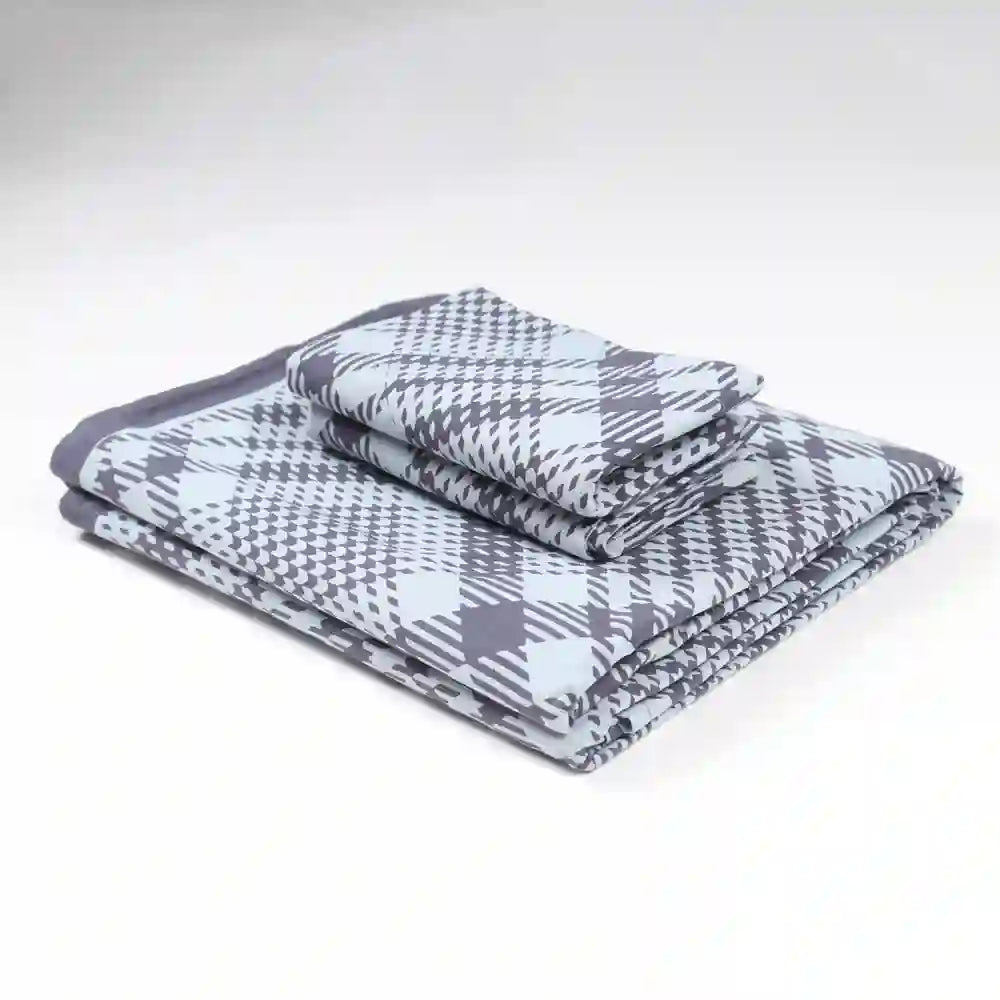 Tartan check cotton super king bedsheet with pillow covers