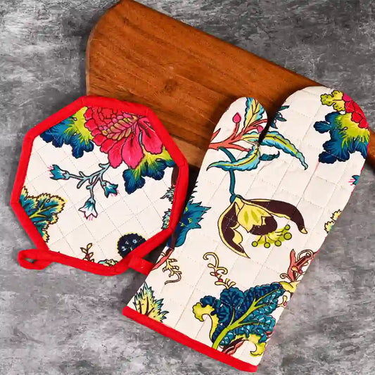 Floral Fiesta Kitchen Set of glove & potholder (Set of 2)