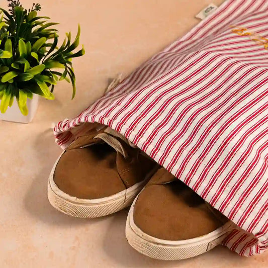 Crimson Stripe Shoe Sack