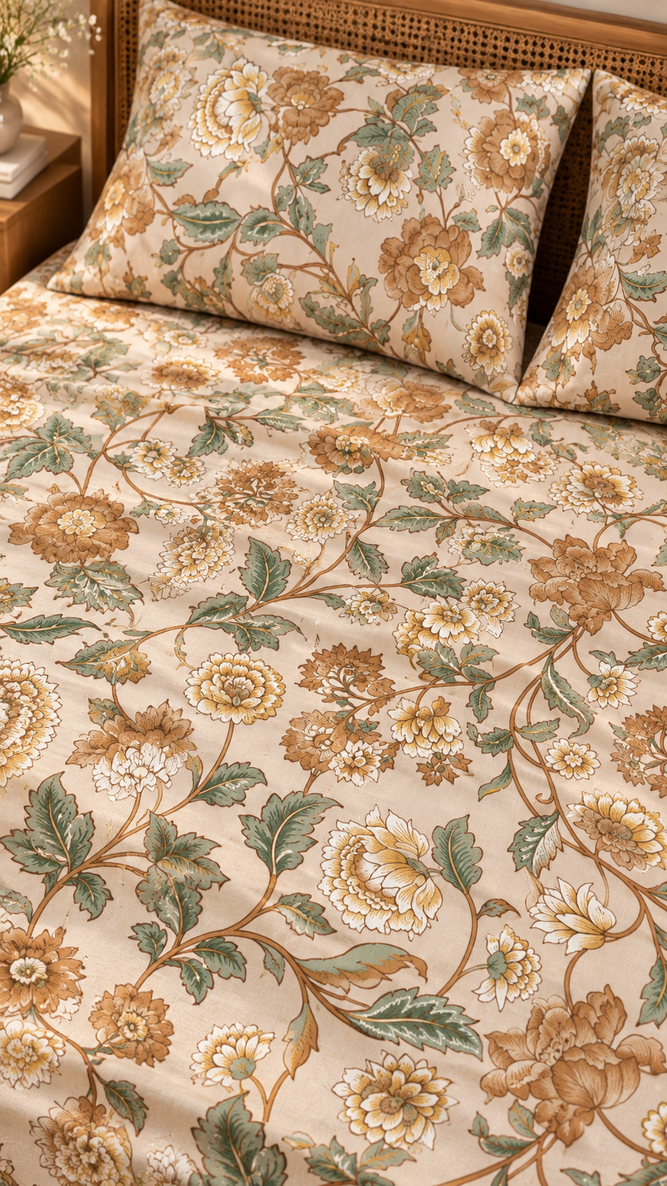 Floral print with 2 pillow cover beige 100x100"