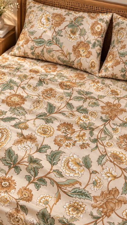 Floral print with 2 pillow cover beige 100x100"