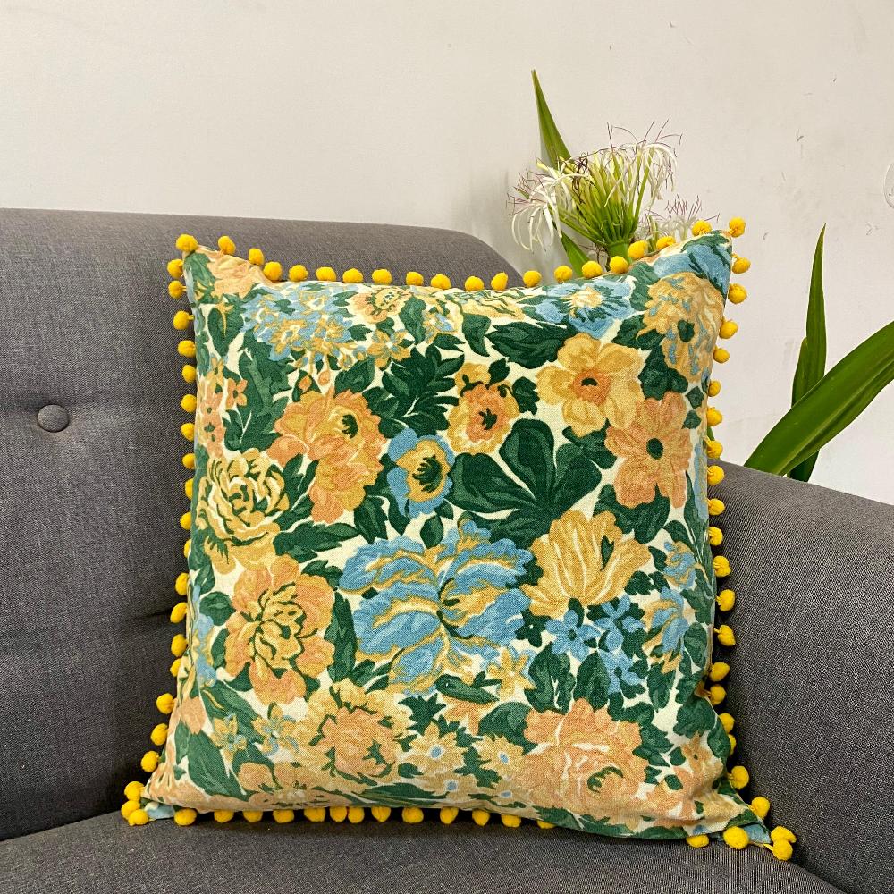 Floral Fiesta Pom-Pom Cushion Cover (Set of 2)
