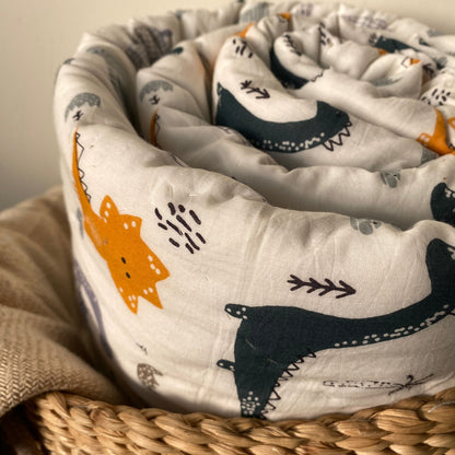 Jurassic Nights reversible single mulmul quilt