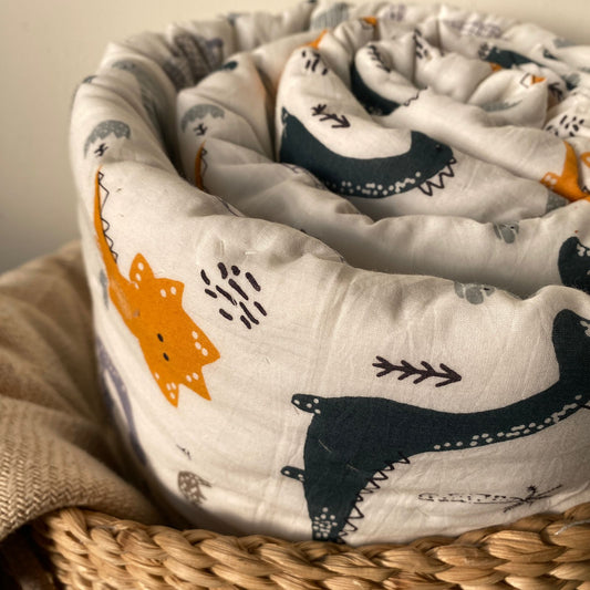 Jurassic Nights reversible single mulmul quilt