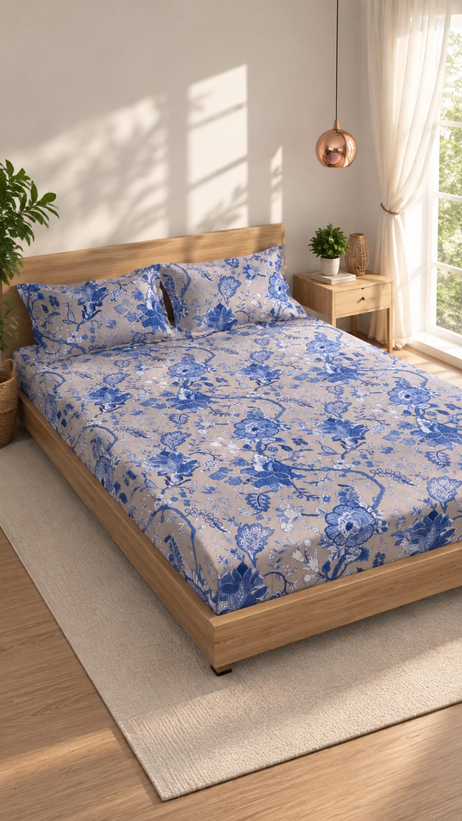 Jacobiyan print blue with 2 pillow cover 100x100"