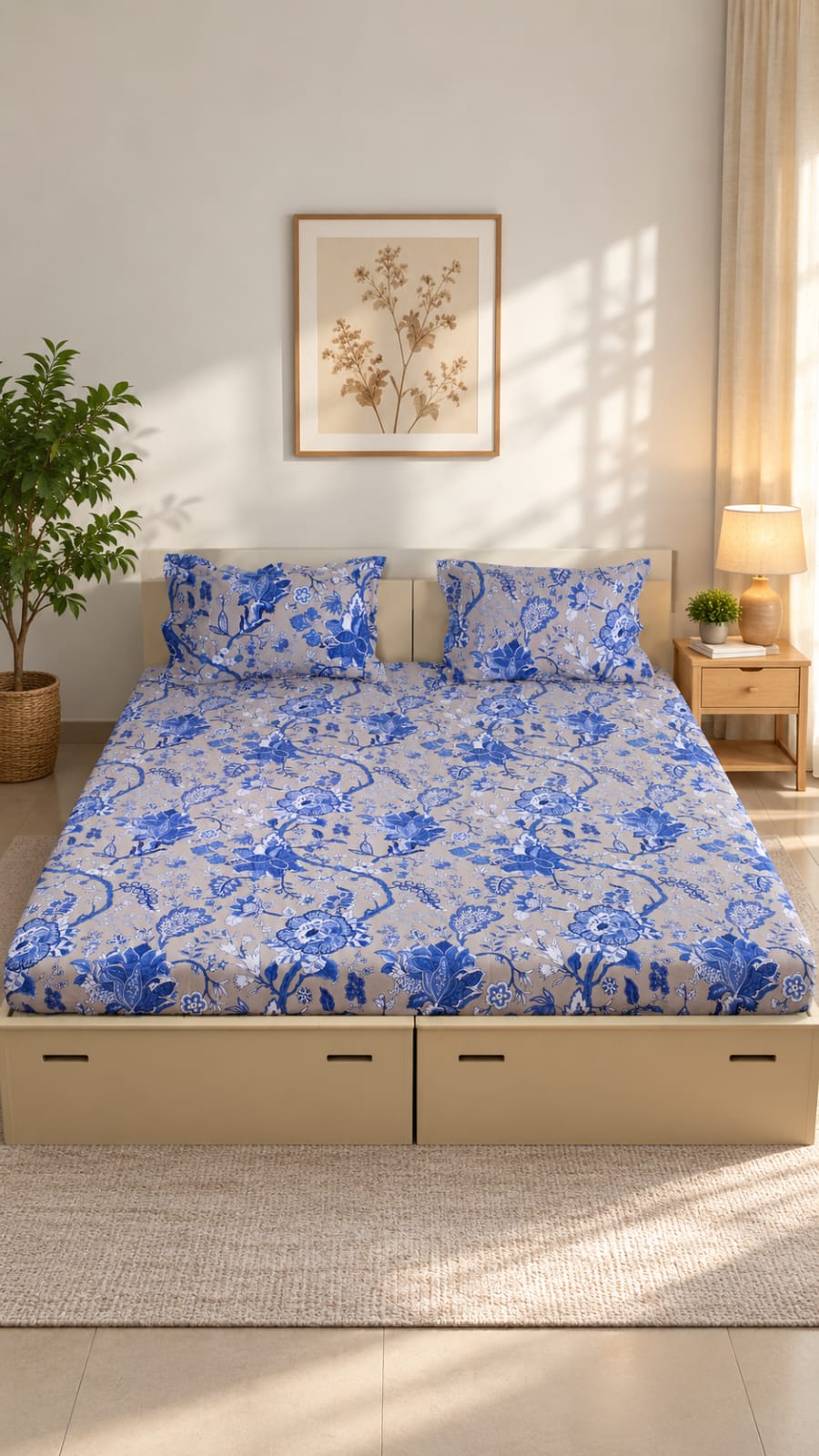 Jacobiyan print blue with 2 pillow cover 100x100"