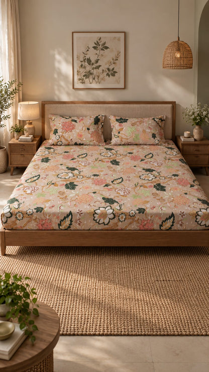 Floral jaal print with 2 pillow cover multi 100x100"