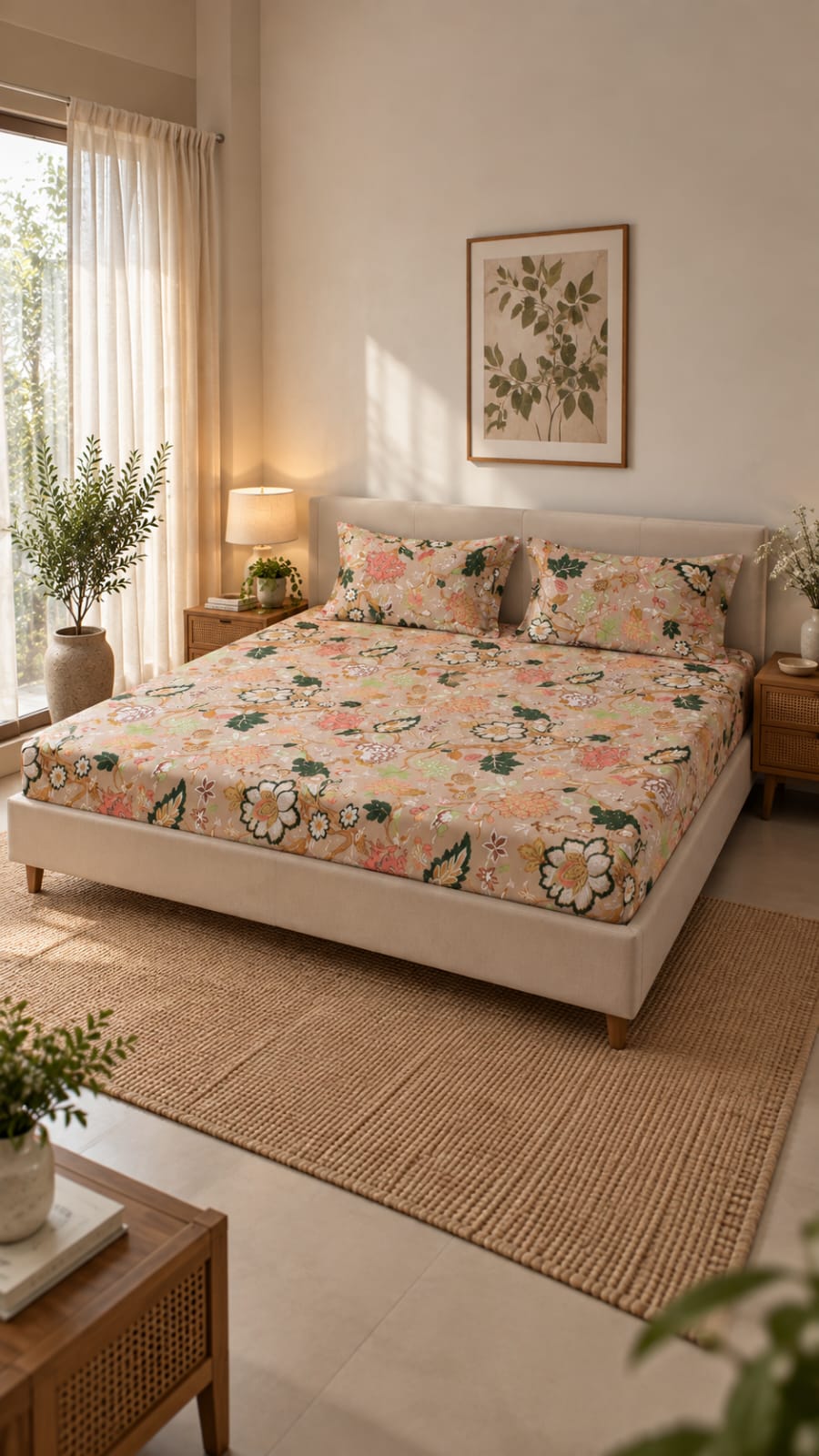 Floral jaal print with 2 pillow cover multi 100x100"