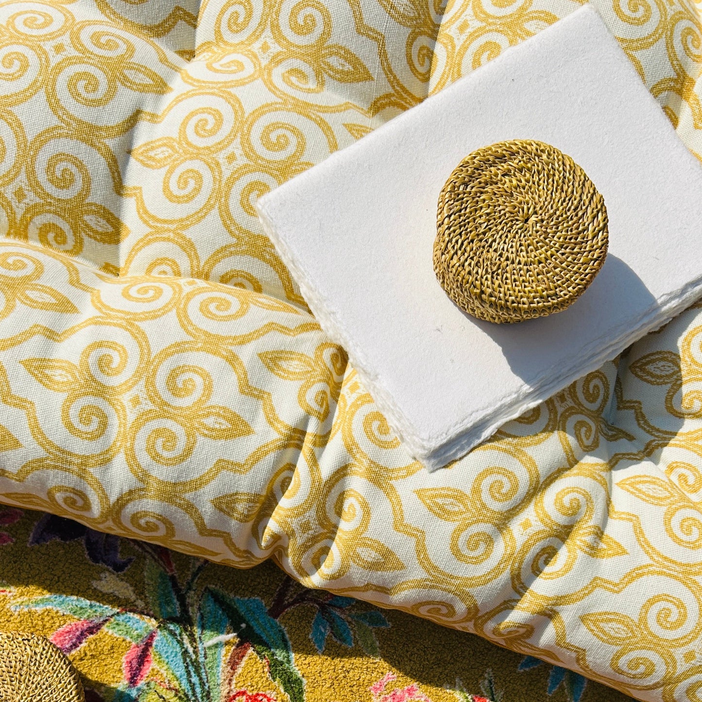 Golden Serenity Tufted Floor Cushion