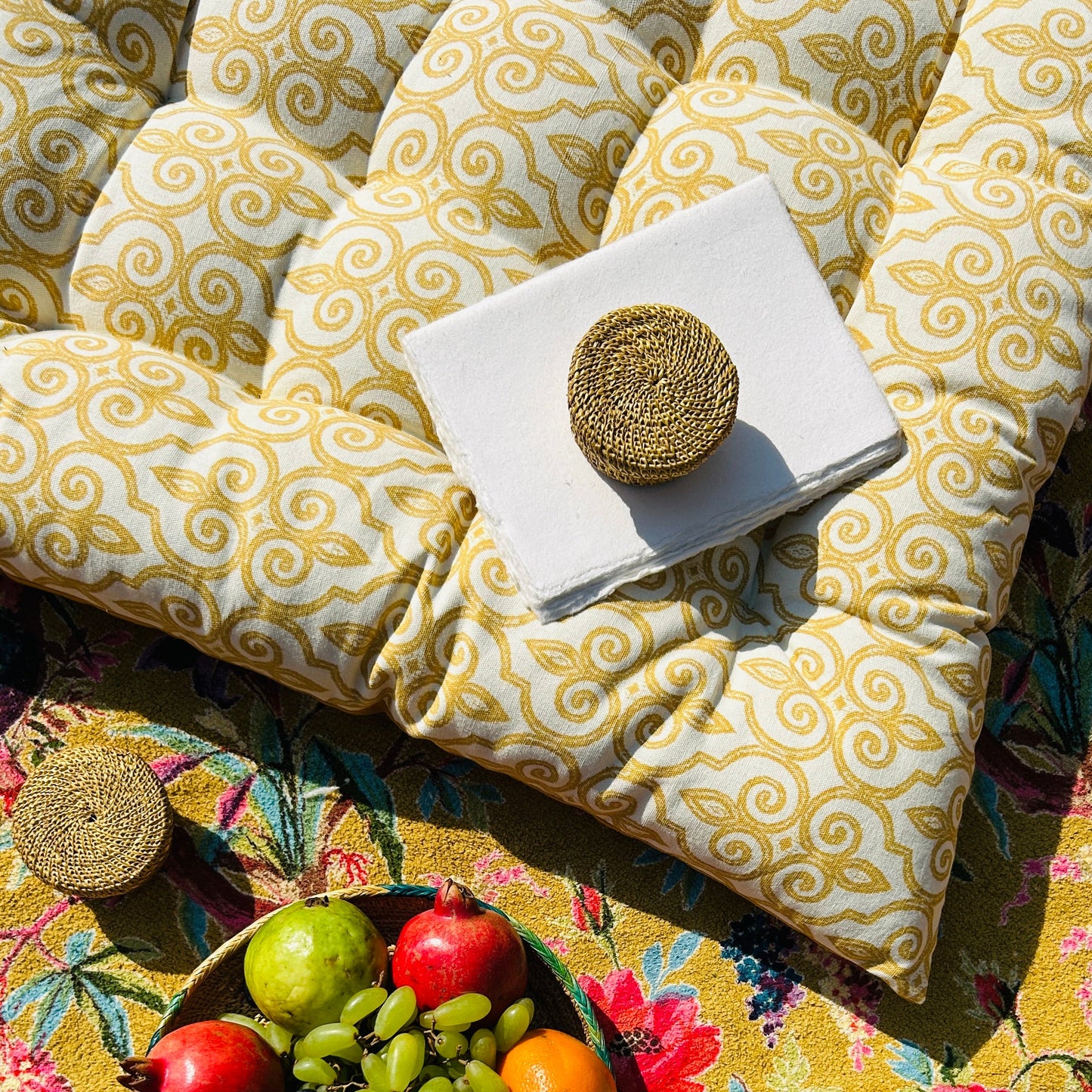 Golden Serenity Tufted Floor Cushion